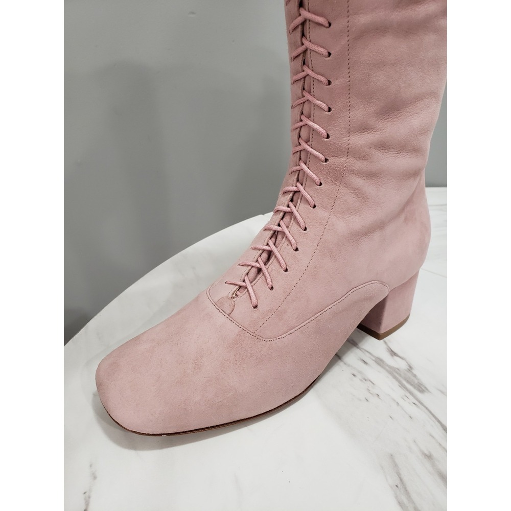 Kate Spade LAKE Knee High Boots Prairie Lace & Zip Up Rose Pink Size 9.5 - Picture 3 of 9